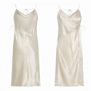 J. LINDEBERG Sleeveless Faux Wrap Midi Dress Champagne Silver 34